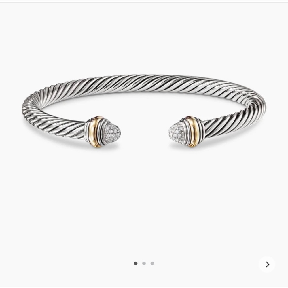 David Yurman Cable Bracelet 14k gold Sterling silver pavè diamond domes, 5mm